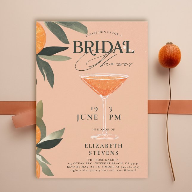 Convite Aperol Spritz Watercolor Modern Chic Chá de panela (aperol spritz bridal shower invitation watercolor cocktail theme brunch garden pool party summer)