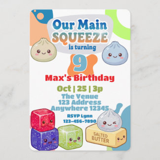 Convite Aperto Principal Squishy Aniversário Azul Laranja