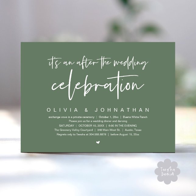 Convite Após A Celebração Do Casamento Partido Jante Moder (It's an after The Wedding Celebration Modern Dinner Lunch Brunch Party Invites Card Sage Green)