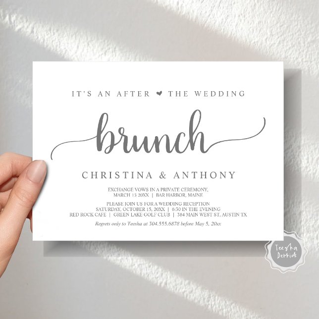 Convite Após O Brunch De Casamento, Convidado Rustic Elope (After The Wedding Brunch, Elopement Invitation Card, Rustic Script in Dark Grey.)