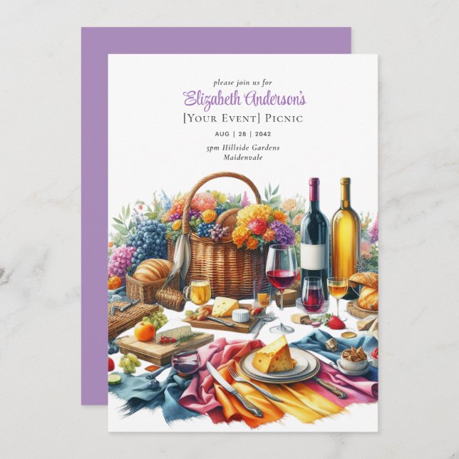 Convite Aposentação de Aniversário do Partido Picnic Elega (Frente/Verso)