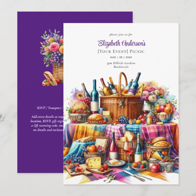 Convite Aposentação de Aniversário do Partido Picnic Elega (Frente/Verso)