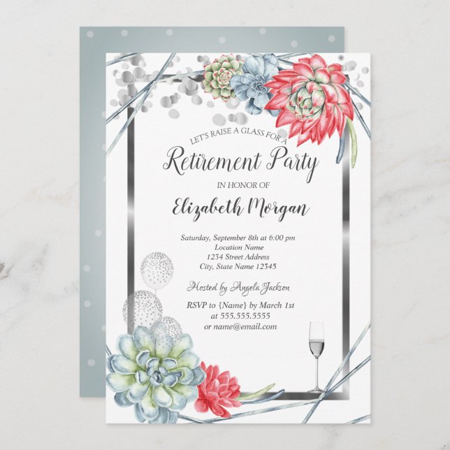 Convite Aposentação de Succultores Vermelhos Desertados co (Frente/Verso)