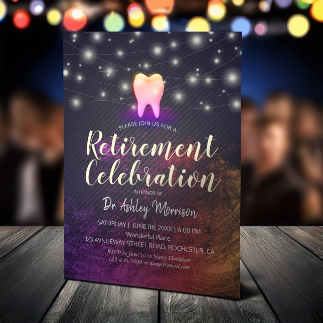 Convite Aposentação Dentista dos dentes Dourados por Rosa  (Criador carregado)