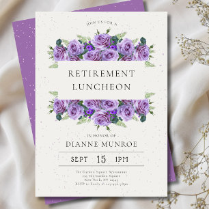 Convite Aposentação Lilac Floral Minimalista Elegante