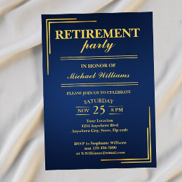 Convite Aposentadoria Corporativa Elegante Azul Dourado