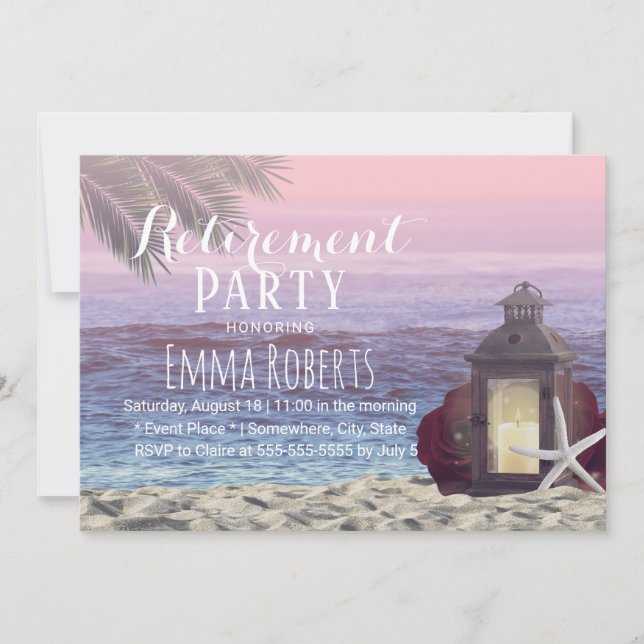 Convite Aposentadoria de Lanterna de Palma Tropical Praia (Frente)