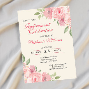 Convite Aposentadoria Feminina Rosa Elegante Floral