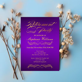 Convite Aposentadoria Feminino Elegante Roxo e Dourada