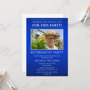 Convite Aposentadoria Foto Masculina Azul Moderna