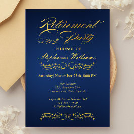 Convite Aposentaduras Elegante Azul e Dourado