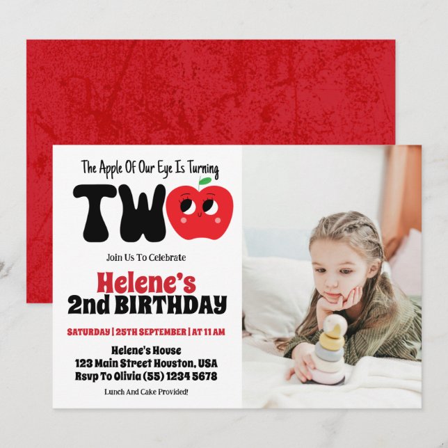Convite Apple Da Nossa Foto Do segundo aniversário De Garo (Frente/Verso)