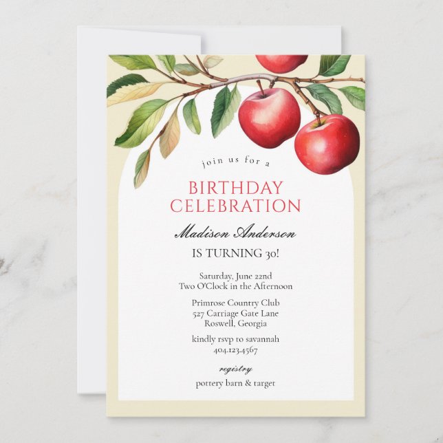 Convite Apple Fruits Birthday Invitation (Frente)