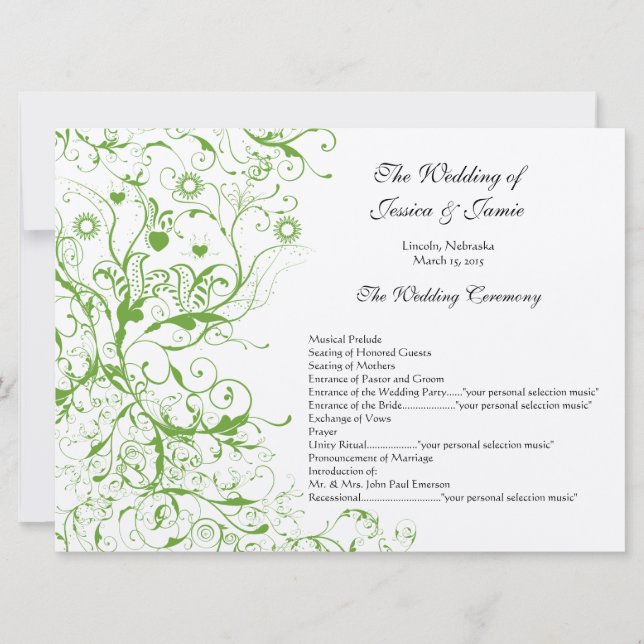 Convite Apple Green Birds Swirl Wedding Order Service (Frente)