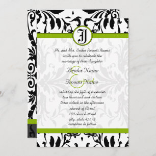 Convite Apple Green & Black Damask Wedding Invitation