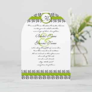 Convite Apple Green Damask Borders Wedding Invitation