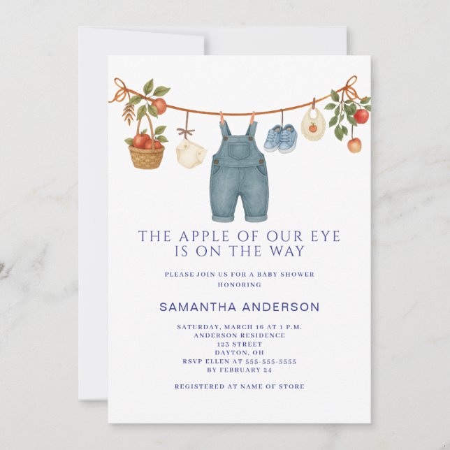 Convite Apple of Our Eye Boy Baby Shower (Frente)