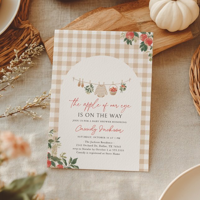 Convite Apple of Our Eye Fall Gingham Baby Shower (Criador carregado)
