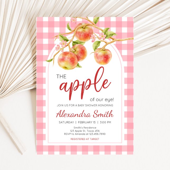 Convite Apple of Our Eye Gingham Baby Shower (Apple Baby Shower Invitation)