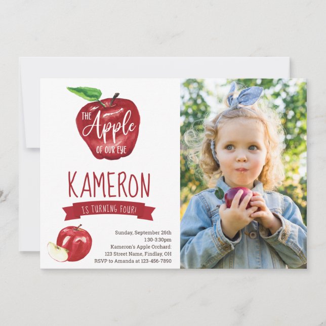 Convite Apple of Our Eye Photo Festa de aniversário Any Ag (Frente)