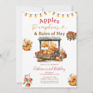 Convite Apple Pumpkins e Balas de Hay Birthday Autumn