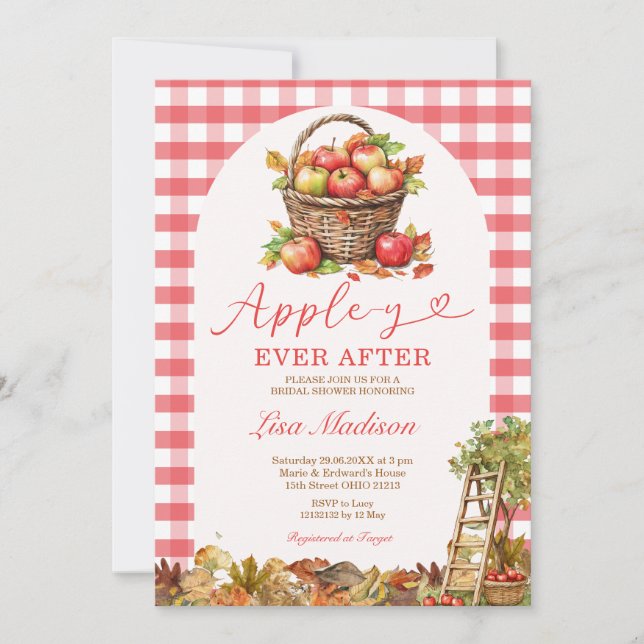 Convite Apple-y Ever After Orchard Red Plaid Bridal Shower (Frente)