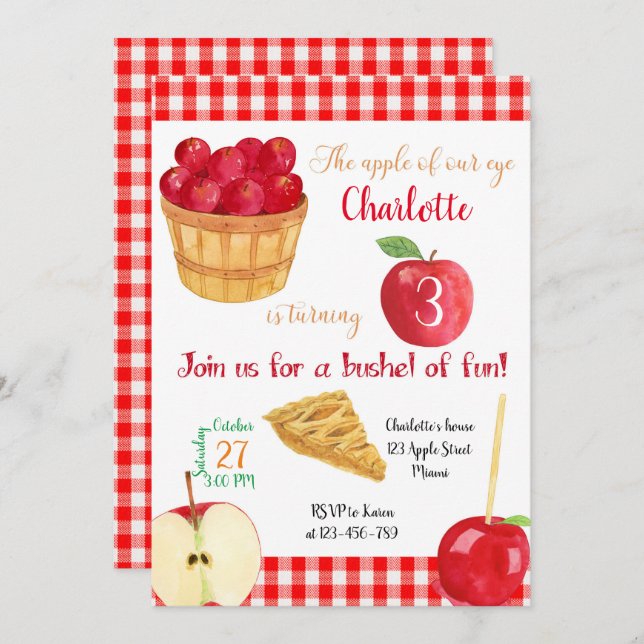 Convite Apples Birthday Invitation, Fall Invitation (Frente/Verso)