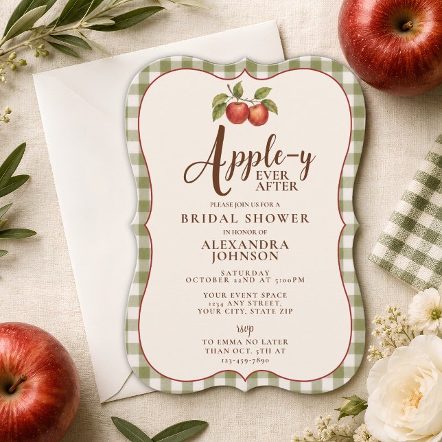 Convite Appley Ever After Festa de Noivado Gingham de Outo (Criador carregado)