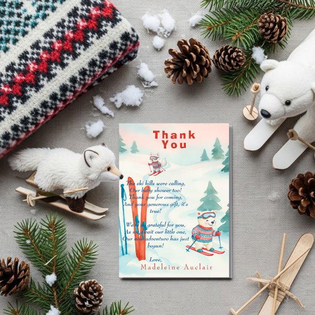 Convite Après Bébé Ski baby Polar bear fox Thank You card (Après Bébé Ski baby Polar bear fox Thank You card)