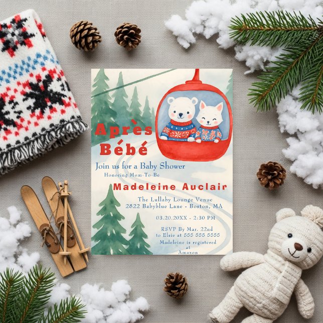Convite Après Bébé ski woodland animals winter baby shower (Après Bébé woodland animal baby shower Invitation)