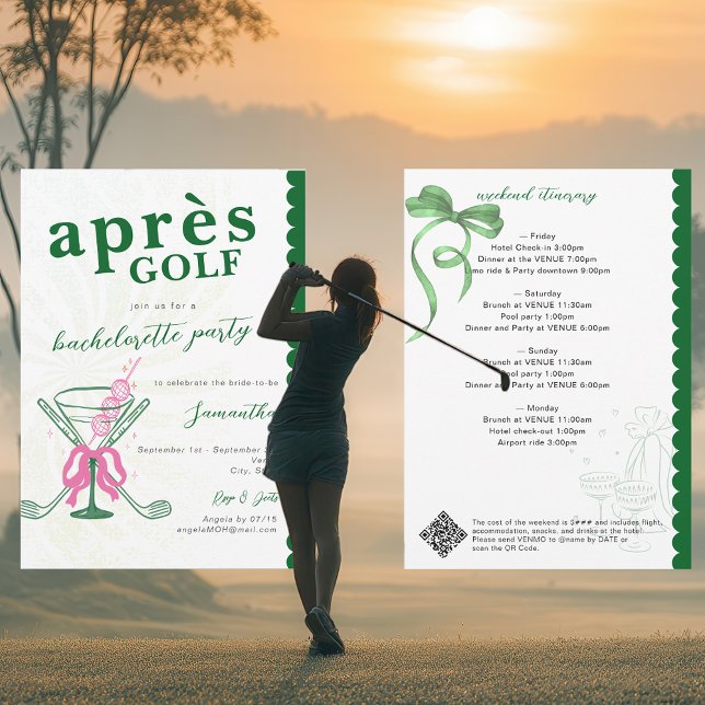 Convite Aprés Golf Martini Coquette Bow Bachelorette Party (Aprés Golf Martini Coquette Bow Last Swing Golfer Golf Themed Bachelorette Party Invitation)