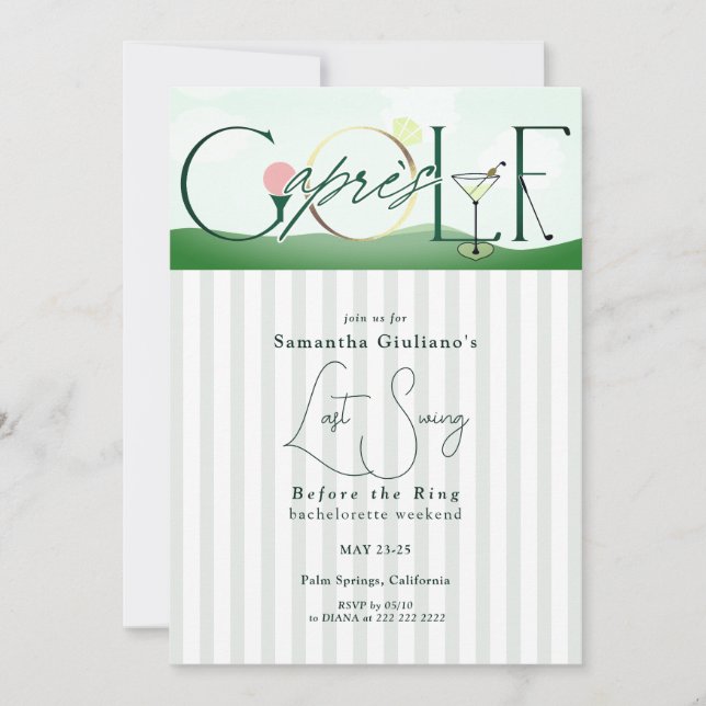 Convite Apres Golf Último Balanço Antes do Anel Solteirona (Frente)