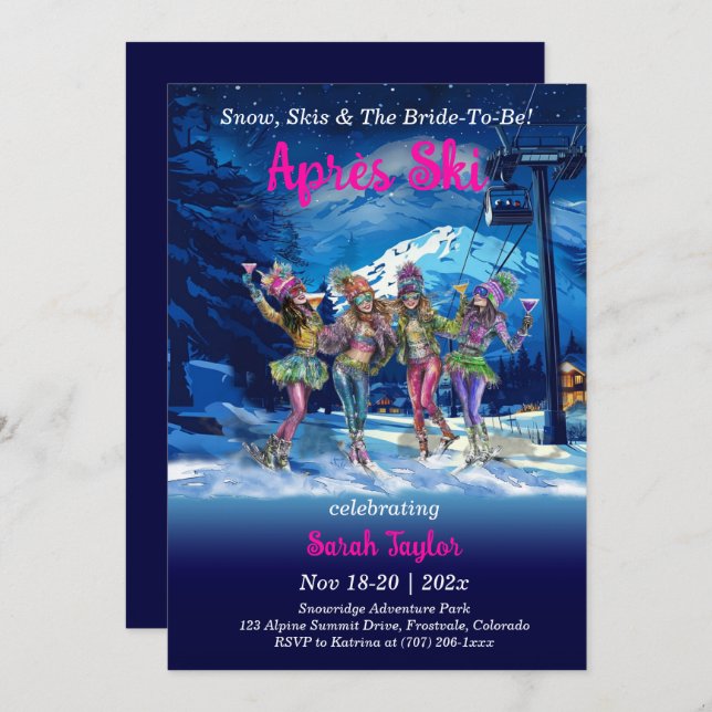 Convite Après Ski Bachelorette Modelo (Frente/Verso)