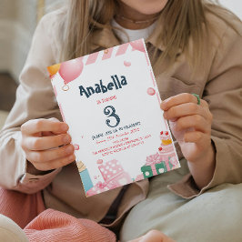 Convite Apresenta e balões Festa de aniversário Rosa