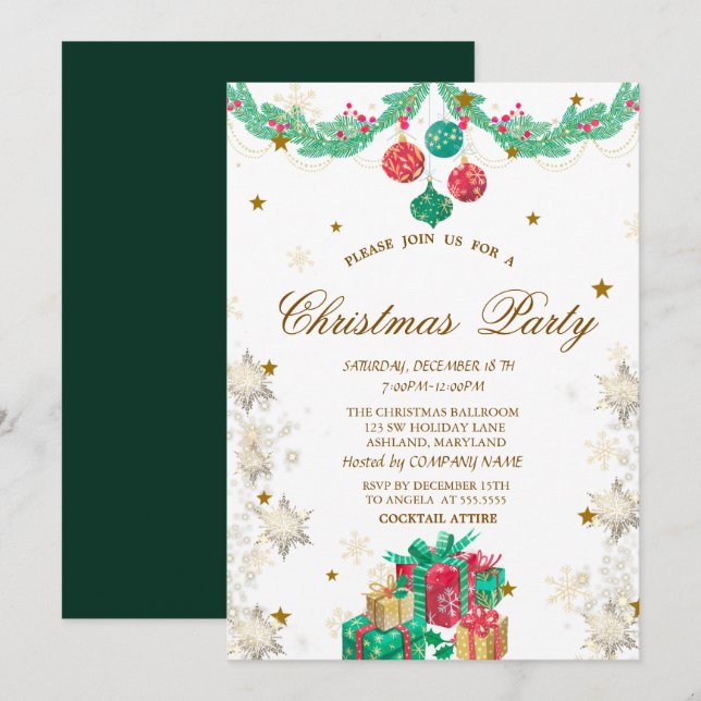 Convite Apresenta Ornamentos Retrô Flocos de Neve Natal (Frente/Verso)