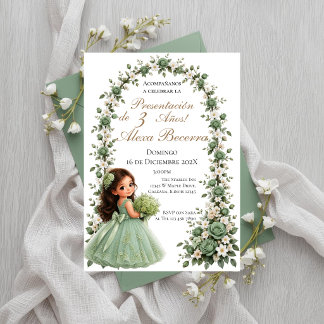 Convite Apresentação de 3 anos da princesa verde-jade