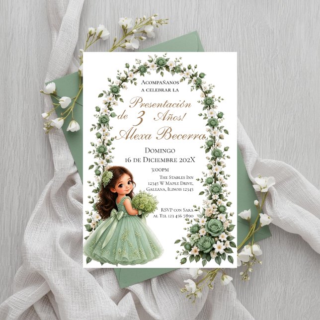 Convite Apresentação de 3 anos da princesa verde-jade (Criador carregado)