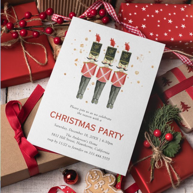 Convite Apresentação de Natal com quebra-nozes Vermelho &  (Criador carregado)