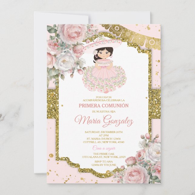 Convite Apresentação de Tres Años, cor-de-rosa e branca (Frente)