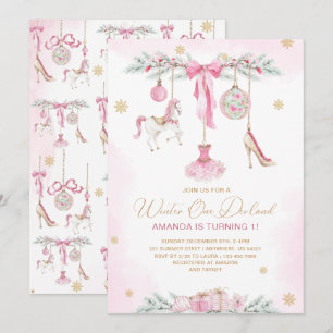 Convite Apresentador de Natal Um DerLand rosa ballet bebê 
