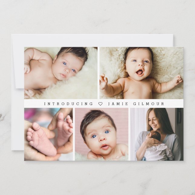 Convite Apresentando fotos de natalidade do bebê Colagem (Frente)