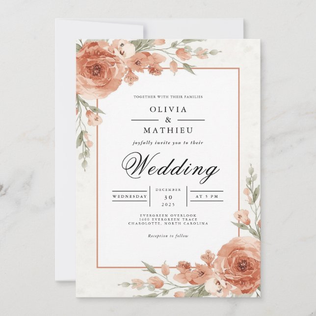 Convite Apricot Blossom Flourish Wedding (Frente)