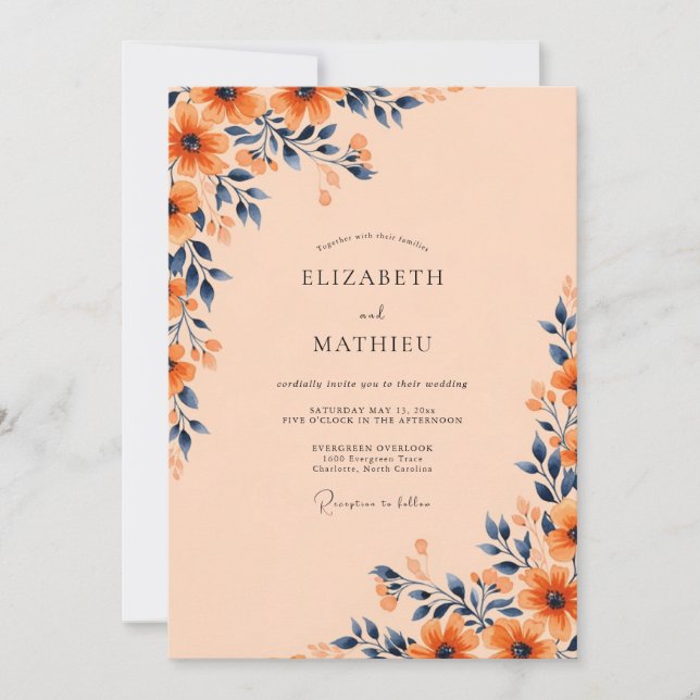 Convite Apricot Bold Autumnal Wedding (Frente)