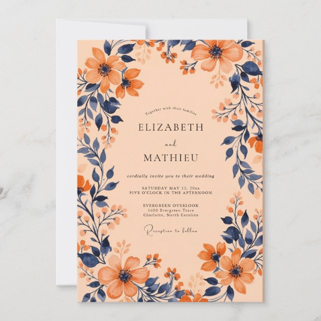 Convite Apricot Captivating Botanical Wedding (Frente)