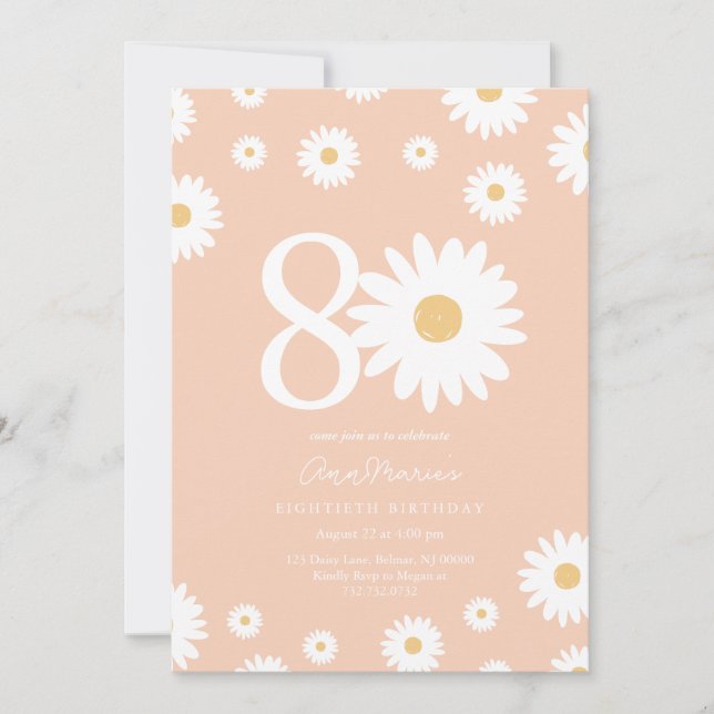 Convite Apricot Daisy 80 Birthday (Frente)
