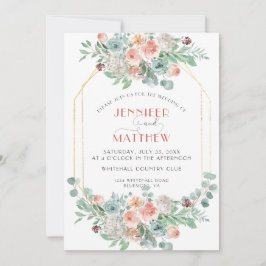 Convite Apricot e Wasabi Green Dourado Geométrico Floral