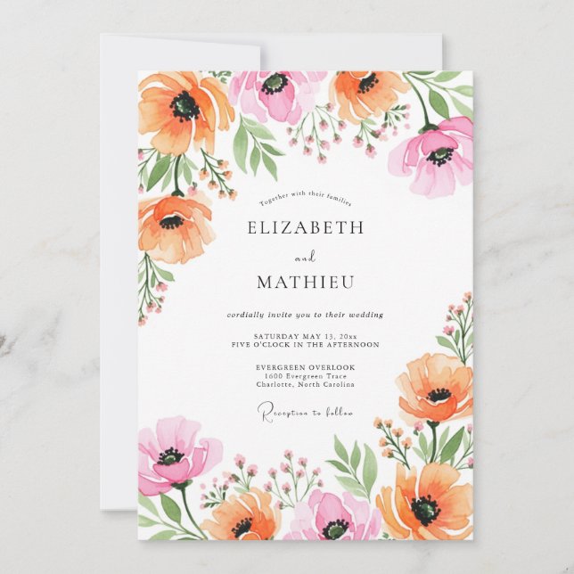 Convite Apricot Pink Alluring Spring Wedding (Frente)