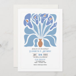 Convite Apricot & Sky Blue Abstract Floral Boho Wedding
