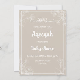 Convite Aqeqah Aqiqah Floral Moderna Instantânea