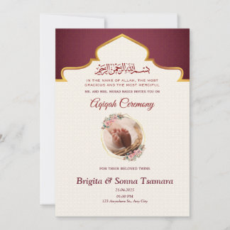 convite aqeqah para gêmeos